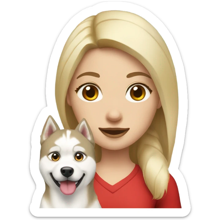 blonde girl with red and white Siberian Husky dog sticker