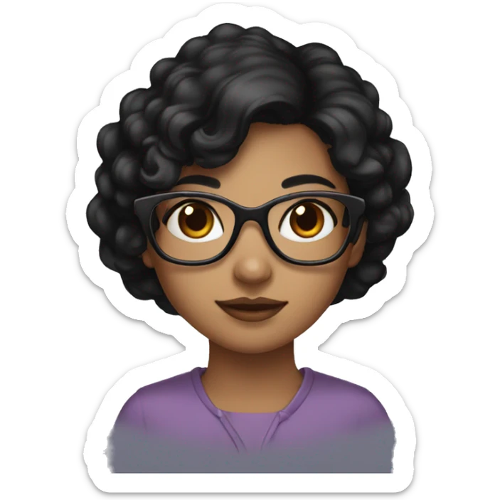 Lovely girl with brown skin and glasses and black hair and black eyes sticker