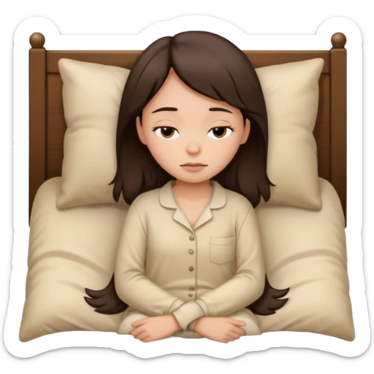 Girl dark brown hair sleepy with a beige pijama  sticker