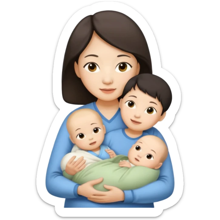 A Chinese mother (around 40) with her newborn and her 60-year-old mother. sticker