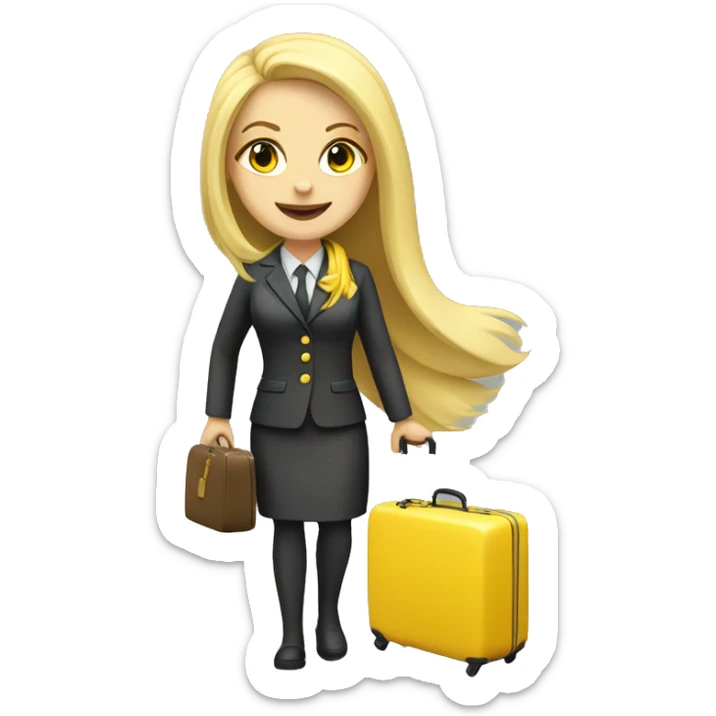 long blonde hair girl flight attendant with yellow scarf holding suitcase  sticker