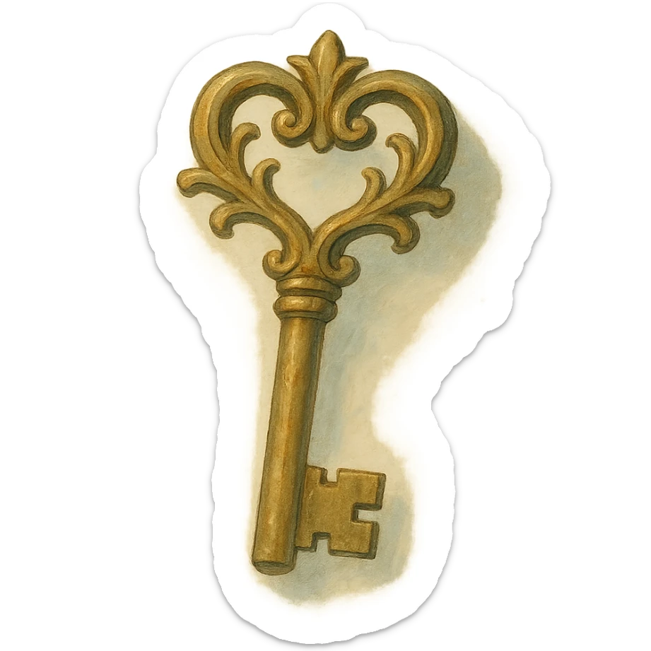 realistic fantasy key, natural colors, soft, fairy-like atmosphere, no background, square size sticker
