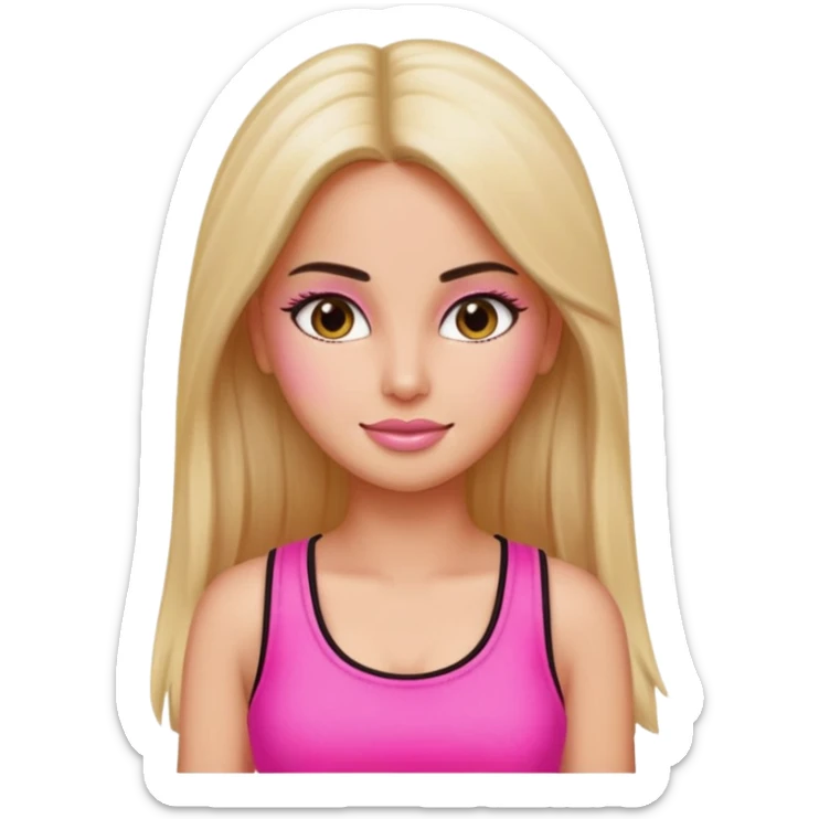 a pretty bratz emoji that looks like bollywood actress katrina kaif with straight  hair wearing a neon pink sleeveless top
She should look exactly like Katrina Kaif. sticker