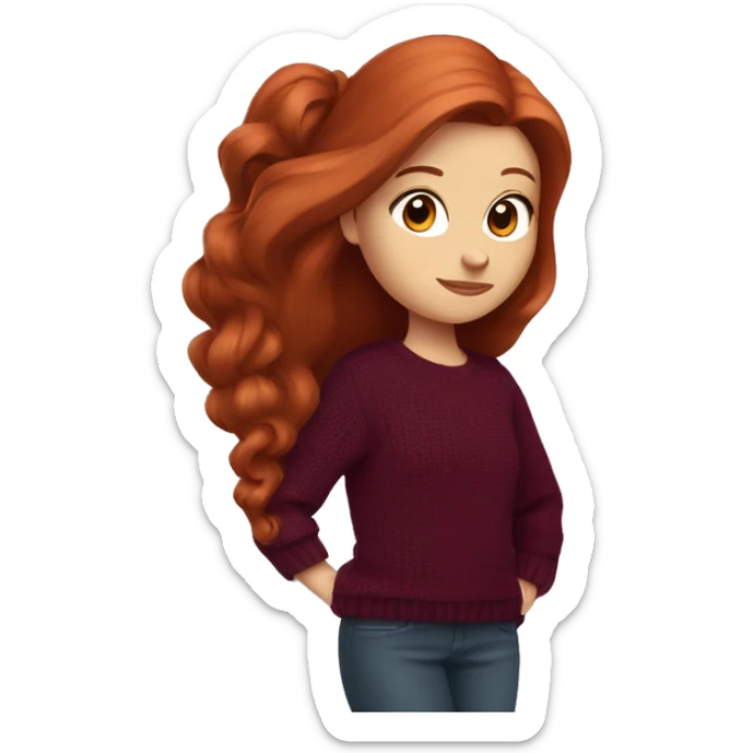 redhead girl with long hair and Dyson styling in a burgundy sweater and a rat on her shoulder sticker