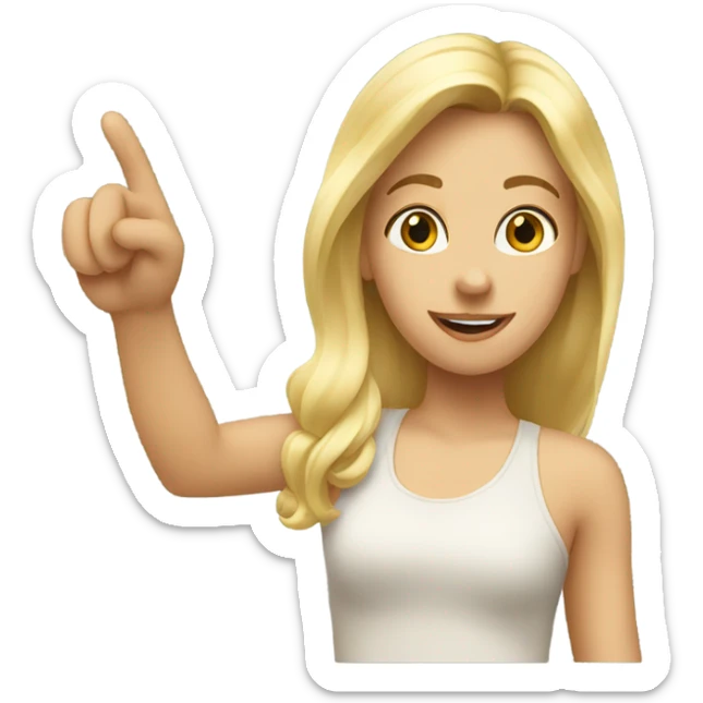 blond girl pointing finger in the right corner of the picture sticker