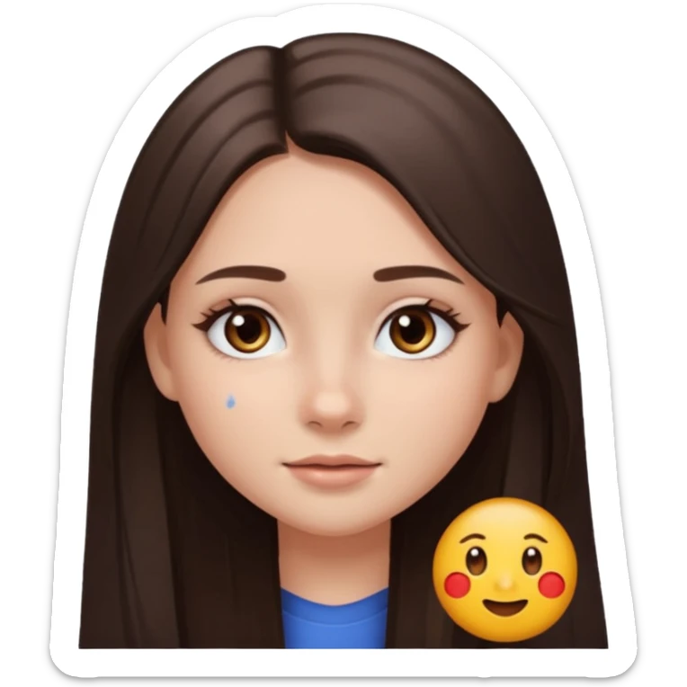 beautiful girl with long brown dark hair straight and with gray eyes with a small birthmark on her cheek emoji ios 18 sticker