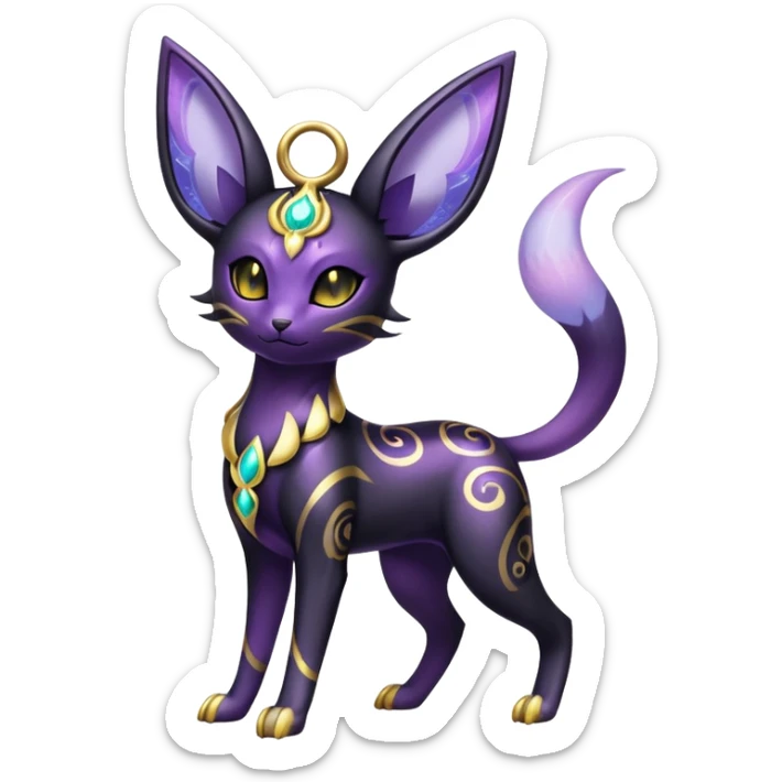 Shiny Exotic Badass Colorful Ethereal Royal Mysterious Gothic Espeon-Umbreon-Pokémon-Fakémon-hybrid-creature (full body) with random pattern-markings sticker