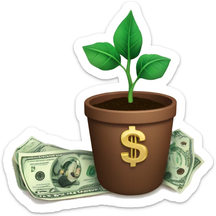 a plant in a brown pot growing dollar bills as the leaves and diamonds as the soil sticker