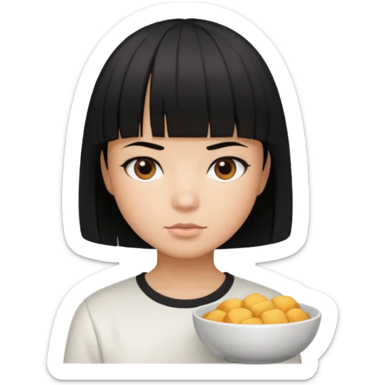 cabelo liso preto com volume no formato de tigela, olhos marrom escuros, camisa branca, pele morena mas mais branca do que morena sticker