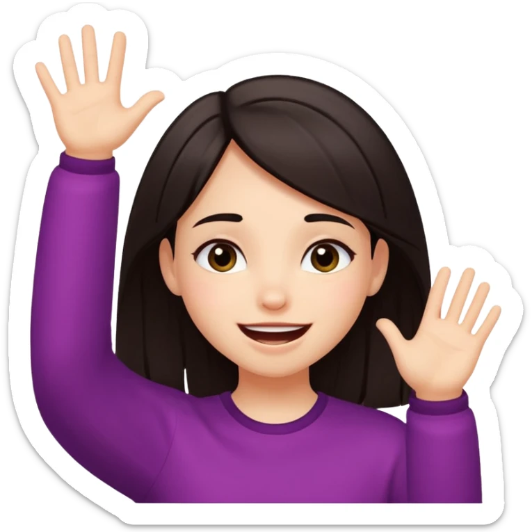 Girl with very long and straight dark hair saying "Yay!" (Happy expression) sticker