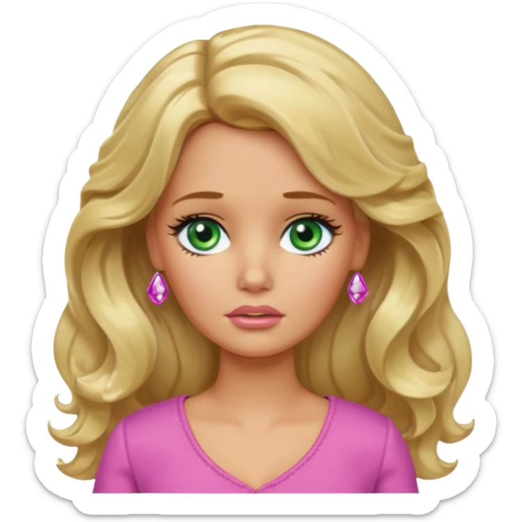 sad Barbie with blonde wavy hair green eyes and tan skin sticker