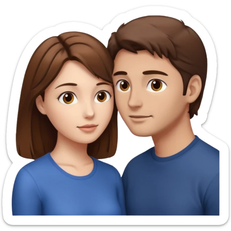 
Man head against woman head looking in their eyes, they both have brown hair sticker