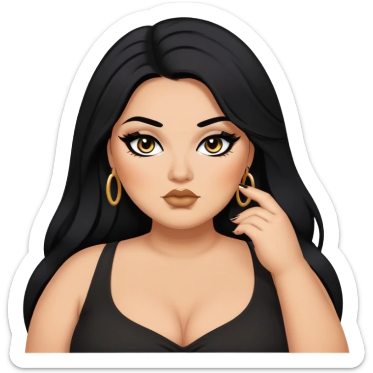 big plus size, long hair, baddie,pretty, makeup, black eyeliner, long hair sticker