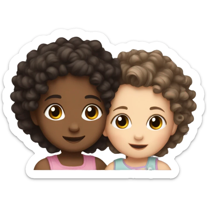 white baby with curly hair and dark-haired baby with curly hair hugging each other sticker