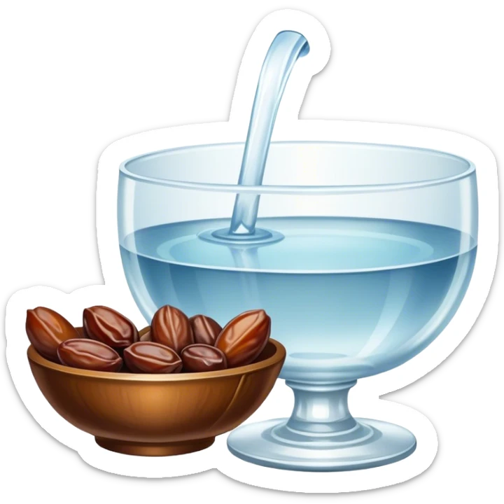 Bowl of dates in rococo style and a glass of water rococo style sticker