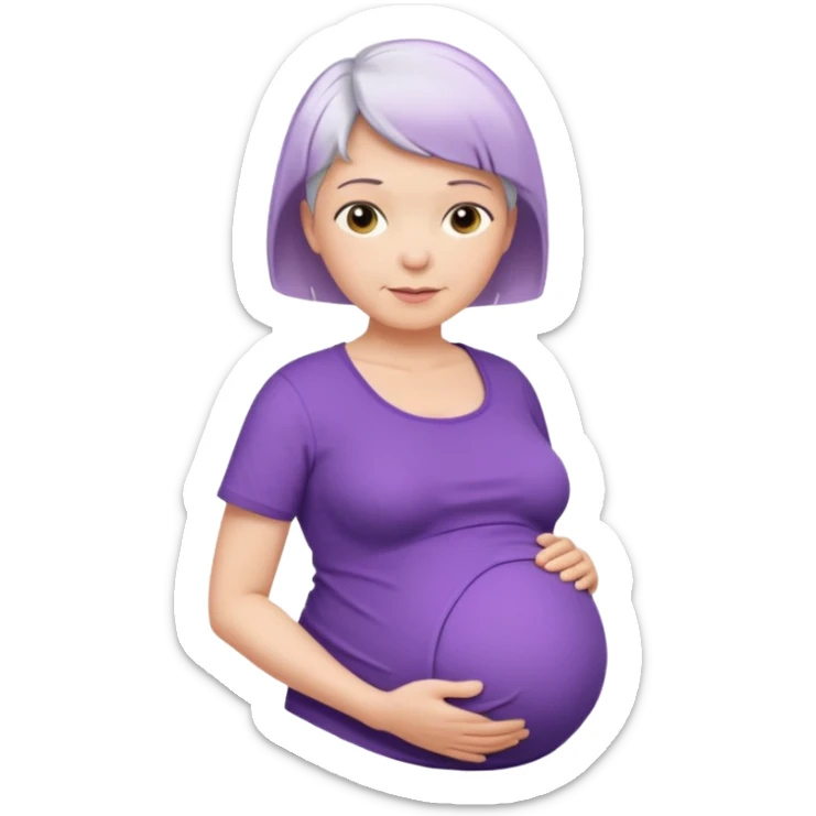 pregnant older women with purple shirt, white very short hair, head neck and abdomen only sticker