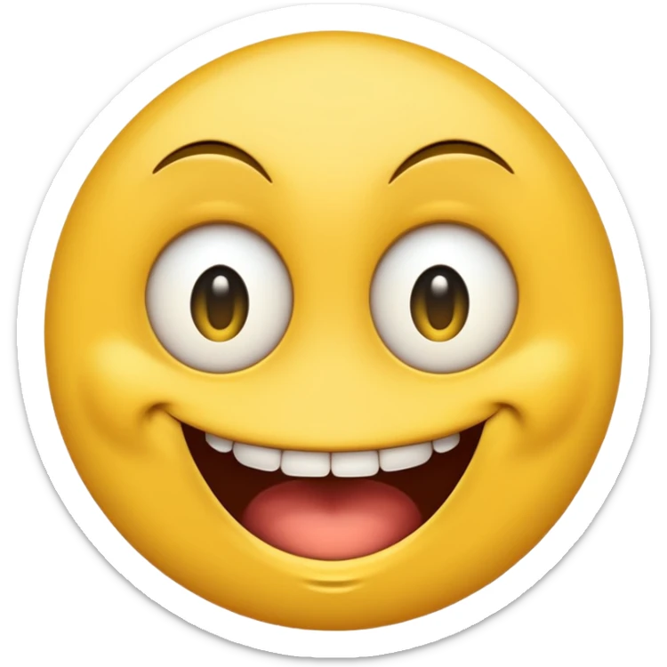 Yellow emoji with vertical slit eyes, huge creepy grin from ear to ear sticker