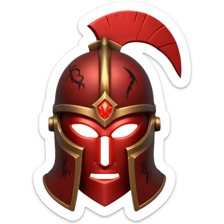 Ares legendary helmet object icon, ancient Greek helmet with glowing red runes, deep red energy glow, battle scars, epic fantasy style, 3D cartoon, mobile game icon style, centered, clean background, no text, no watermark

 sticker