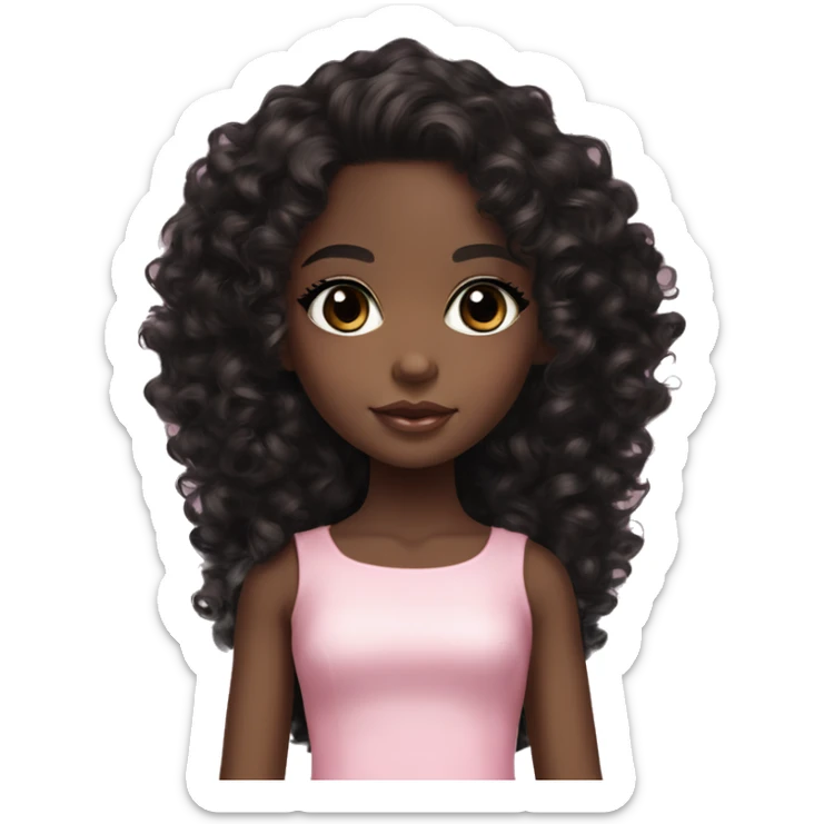 Chocolate brown doll eyes, black medium curly hair, feminine, pink, black girl angelic beauty sticker