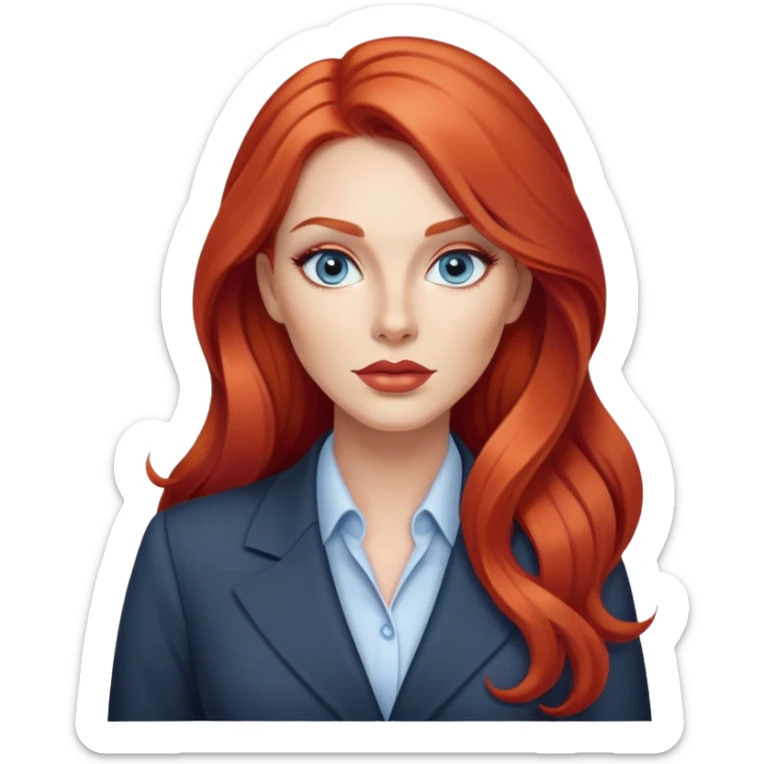 Rousse cheveux long, yeux bleu gris lèvre pulpeuse femme d’affaire make up contouring  sticker