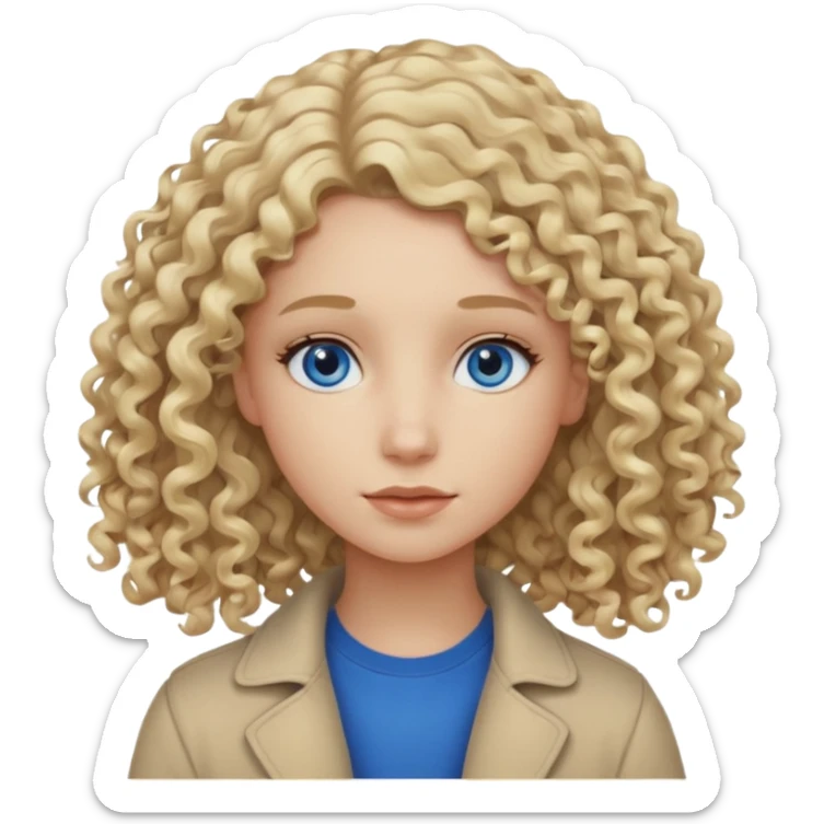 Curly blond blue eyes. Long hair cool beige blond. Longer hair beige ash blonde. sticker