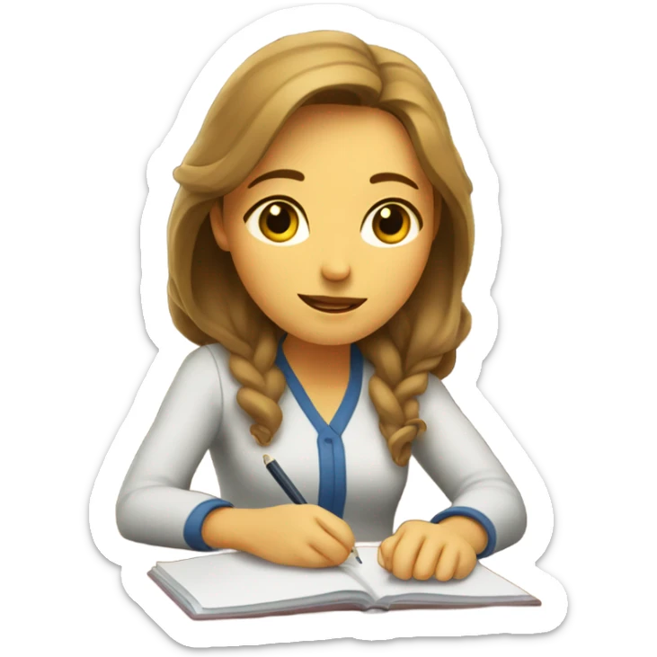 Dark brown hair light brown woman studying  sticker