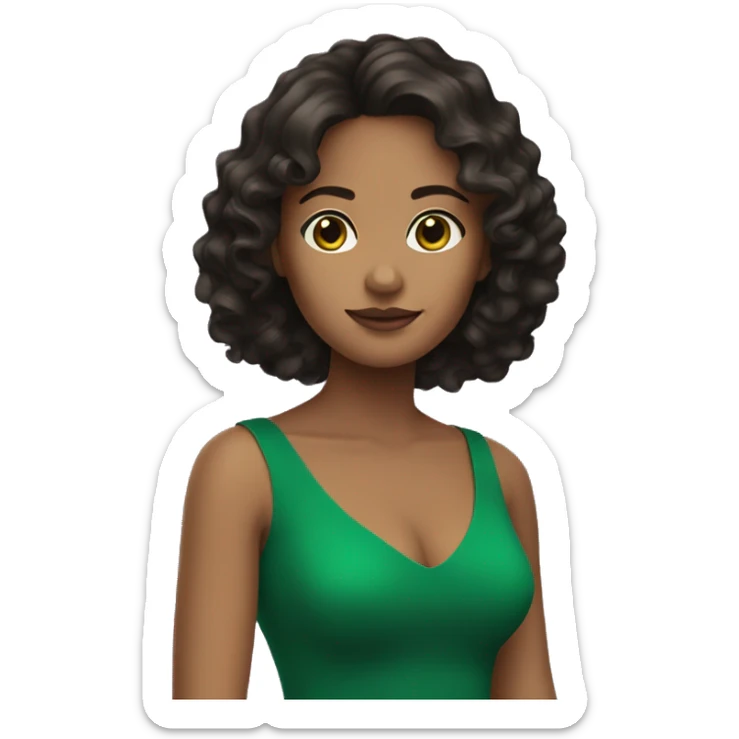 wavy dark hair 35 years old brunette with green dress sticker