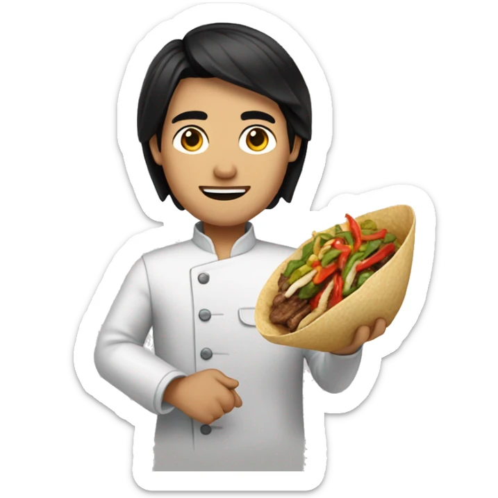 Asiat men with black hair and fajitas in our hand sticker