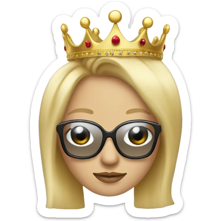 Create a drawing of a woman with blonde hair, sunglasses and a crown sticker