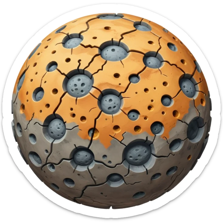 round gray rocky planet emoji, heavily pitted and scarred, rugged uneven surface sticker