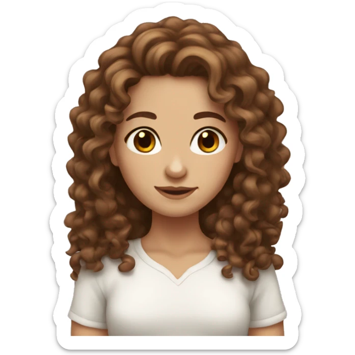 White skin girl with brown long curly hair sticker