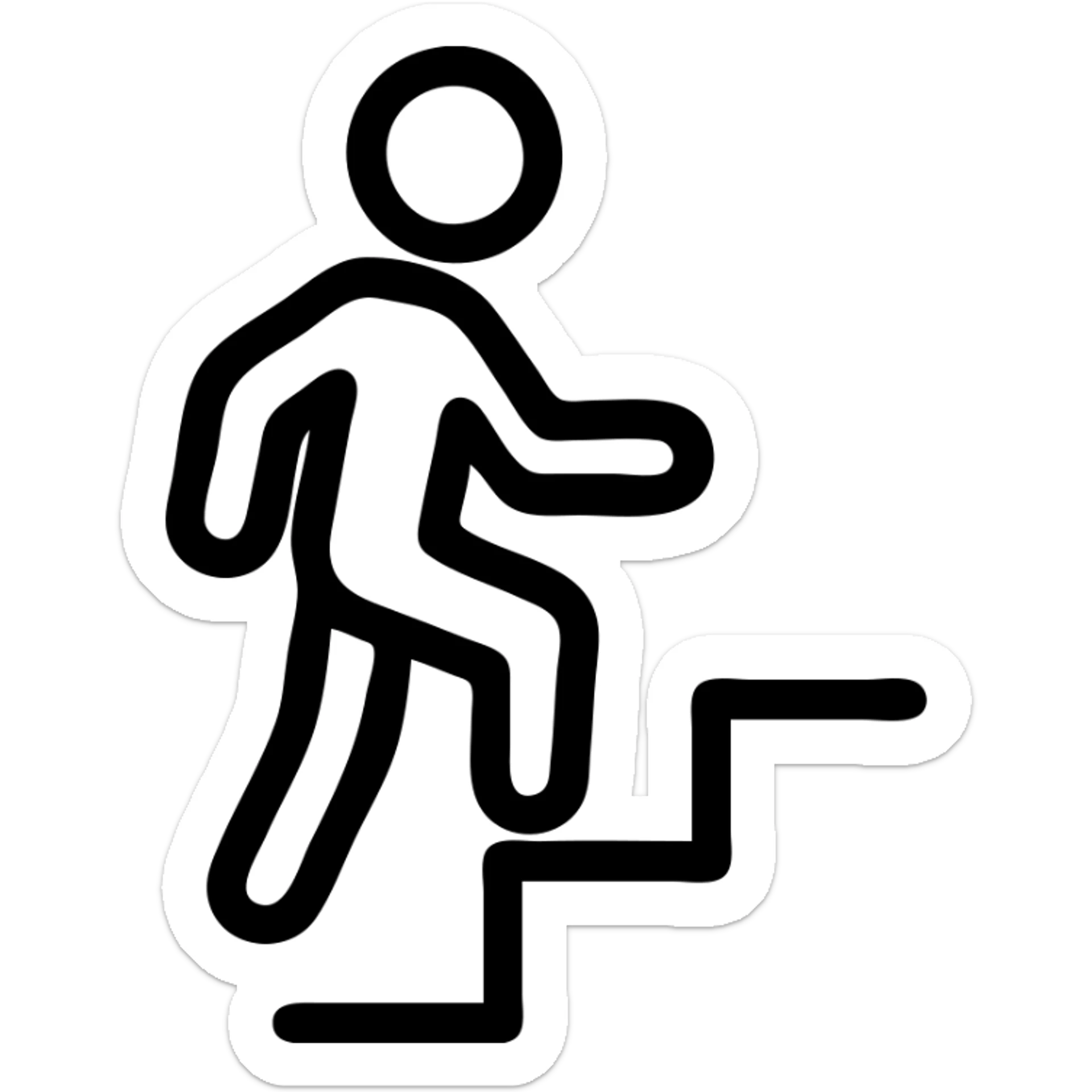 outlined icon of a person ascending stairs, minimal, no fill, black lines sticker