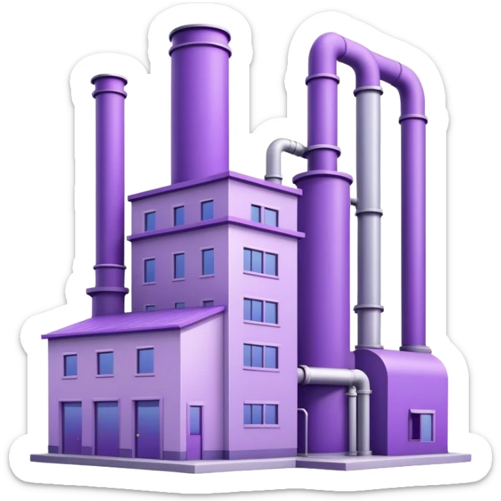 Minimalistic factory building in light purple and violet tones, with only 1 pipe sticker