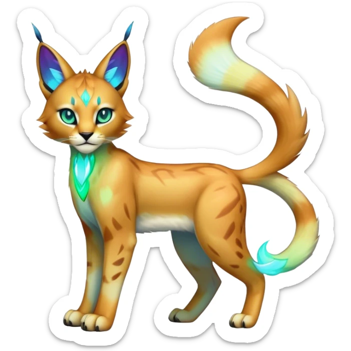 An iridescent transparent luminescent colorful lynx-caracal-serval-fakemon-Digimon-creature-hybrid sticker