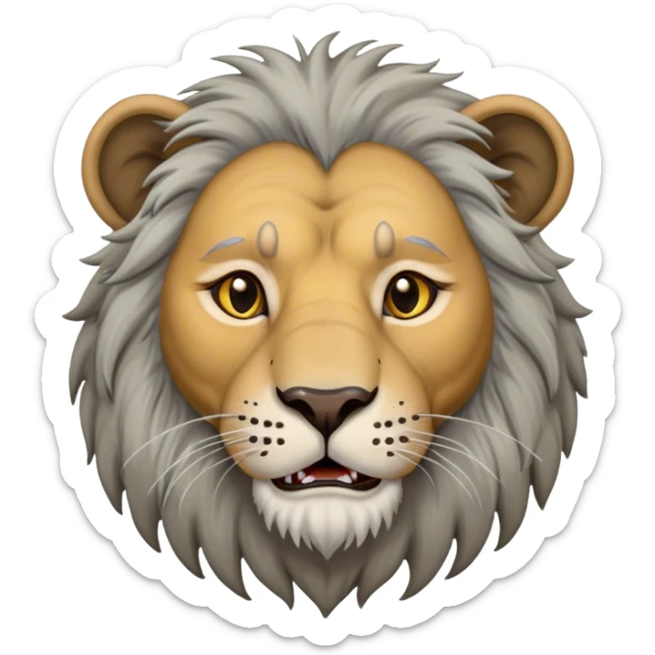 elderly lion w gray hair wrinkles and dirt and flies filthy fur sticker