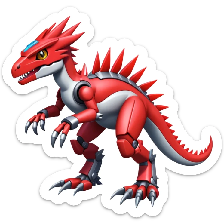 Spiky Cool Edgy Futuristic shiny colorful Digimon-Fakemon-Guilmon-Velociraptor-Mecha full body  sticker