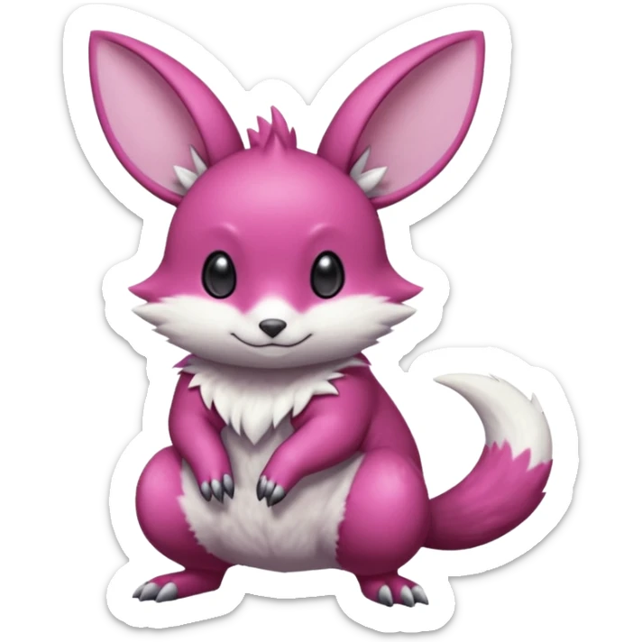 Shiny smooth silky Magenta Minccino-Zeraora-Emolga-Vernid-Sergal-Fakémon-Chinchilla-fusion-hybrid-animal-creature, full body sticker