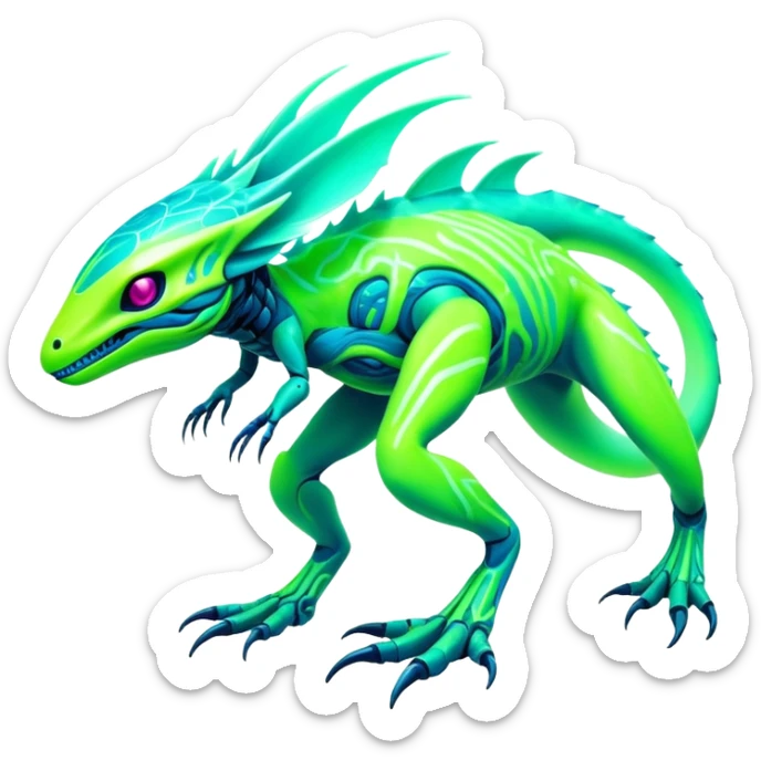 Tropical futuristic lush cool edgy neon Fionbri-Vernid-Elgyem-creature (full body) sticker