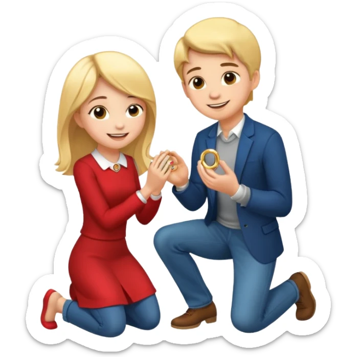 🧎‍♂️‍➡️💍💃 a boy parposing a girl and the boy on his knee and give him ring girl stand after him and shing sticker