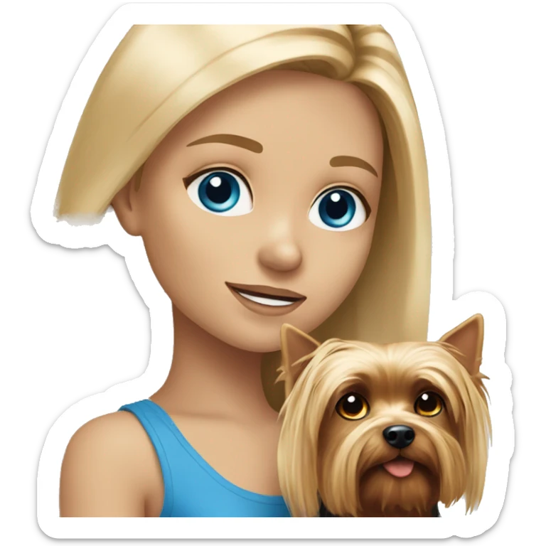 girl with long blond hair and blue eyes with dog Yorkshire Terrier sticker