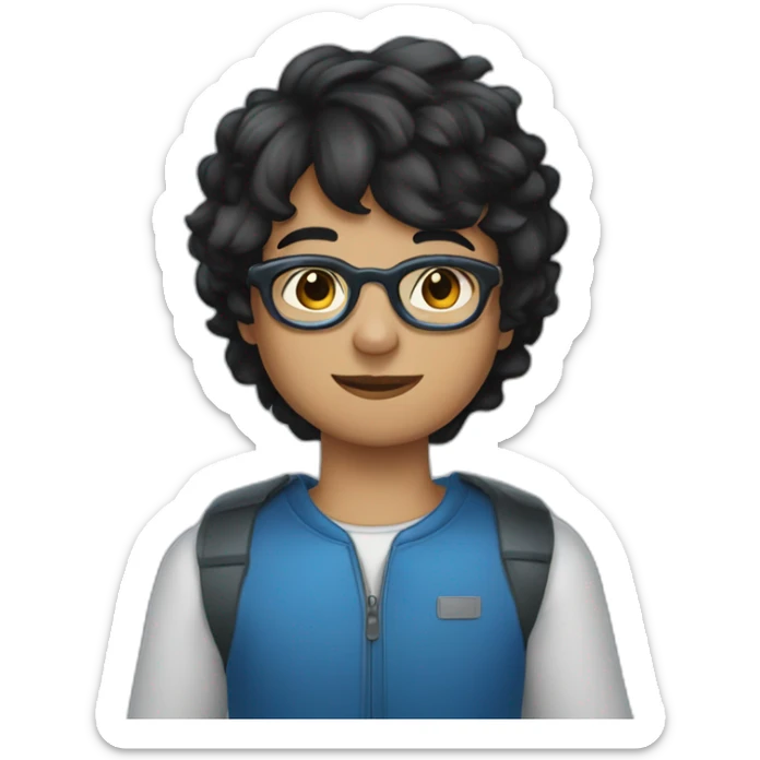 young muselim with short black hair blue glasses and black eyes in plane sticker