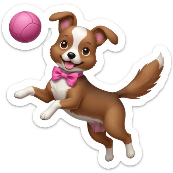 girly dog with a pink bow jumping in the air to catch a ball sticker