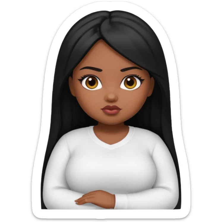fat dark pretty bratz girl with black straight hair and white full sleeve sticker