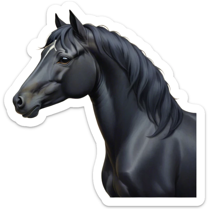 Cinematic Cute Yawning Black Horse Portrait Emoji, Head tilted slightly with a dramatic, wide-open yawn, revealing a soft, sleek black fur with a subtle shimmer, floppy ears slightly drooping, round dark eyes barely open in drowsy contentment, Simplified yet irresistibly adorable features, highly detailed, glowing with a soft, cozy glow, high shine, relaxed yet expressive, stylized with a touch of whimsy, bright and endearing, soft glowing outline, capturing the essence of a sleepy yet affectionate horse, so drowsy it feels like it could stretch out of the screen and curl up for a nap! sticker