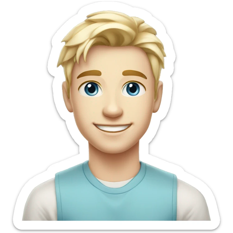 confident happy clean shaven pale teen with short blonde light hair blue eyes outdoor portrait sticker