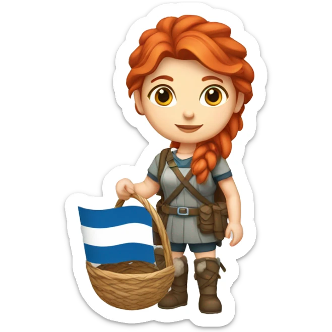 red hair female winter mountaineer with Greek flag and easter basket sticker