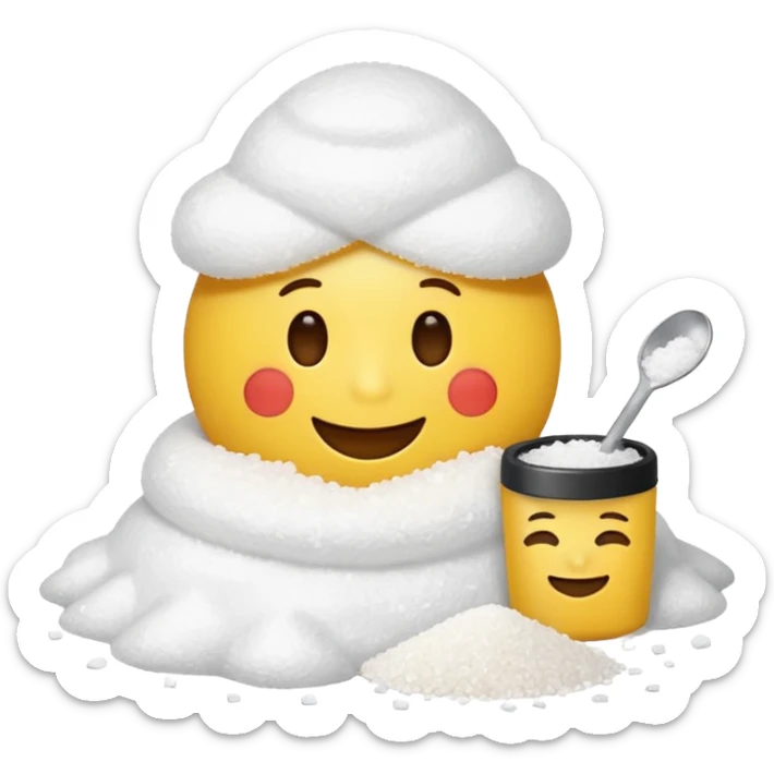 Happy emoji with a bile of salt beside him and sone salt on his nose with a rolled up note  sticker