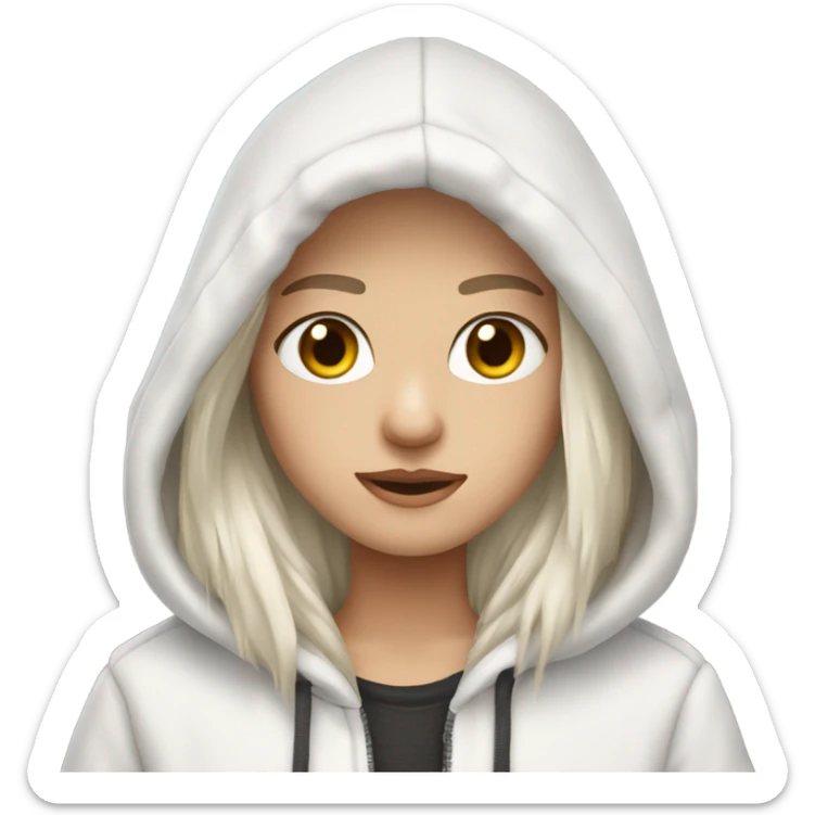 White-skinned hair with hazel eyes and dark long straight hair wearing a fur hoodie sticker