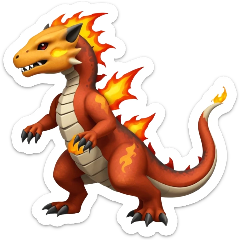Black and red and orange and yellow magmatic Marowak-Cubone-Salandit-Charmeleon-fusion (full body) sticker