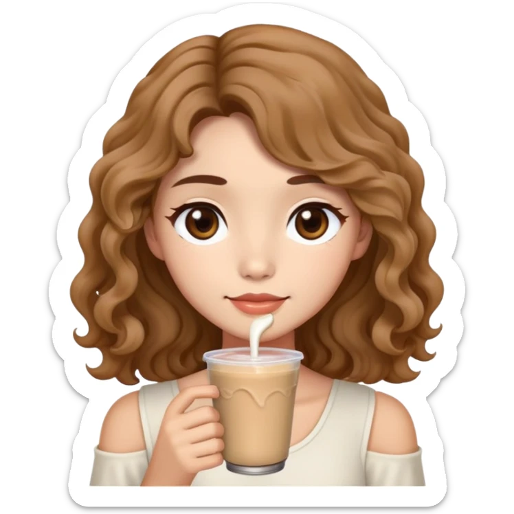 milk tea skin tone with wavy hair till shoulder and dark brown eyes sticker